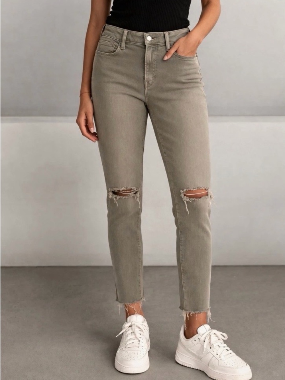 IRO Nikki Skinny High-Rise Distressed Ankle Jeans in sage